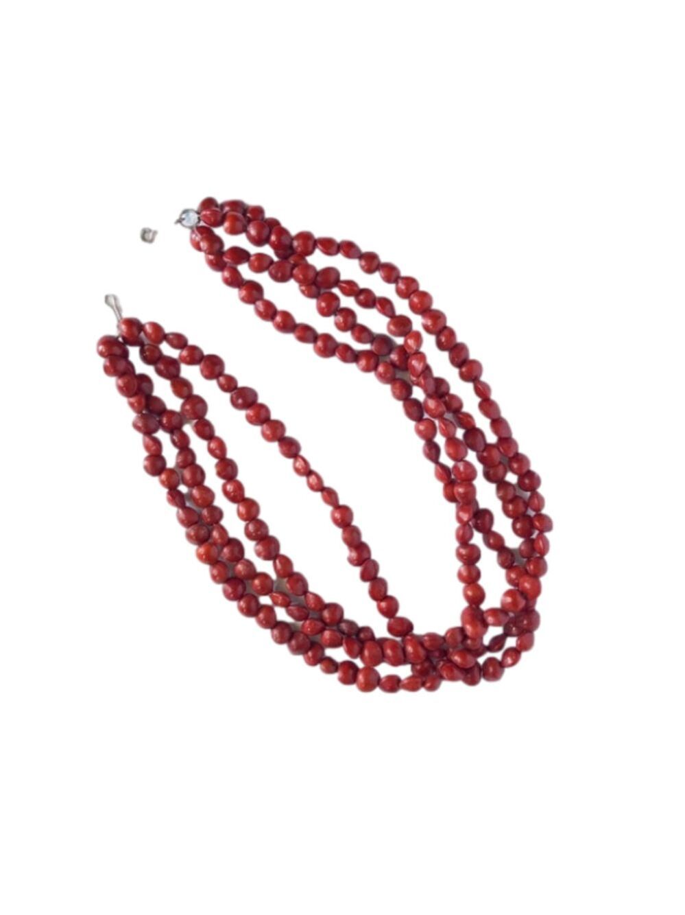 𝅺Four Strand, Red Seed Beaded Necklace